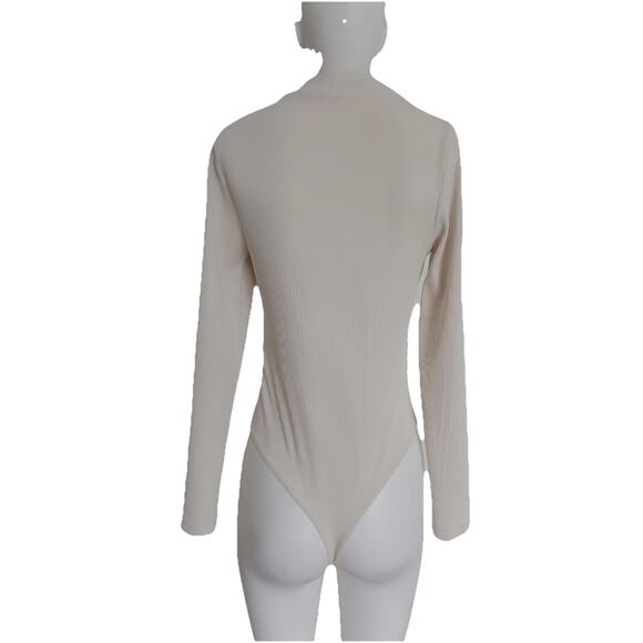 Topshop bodysuit khaki long sleeve mock turtleneck ribbed size 8-10 - Picture 4 of 7
